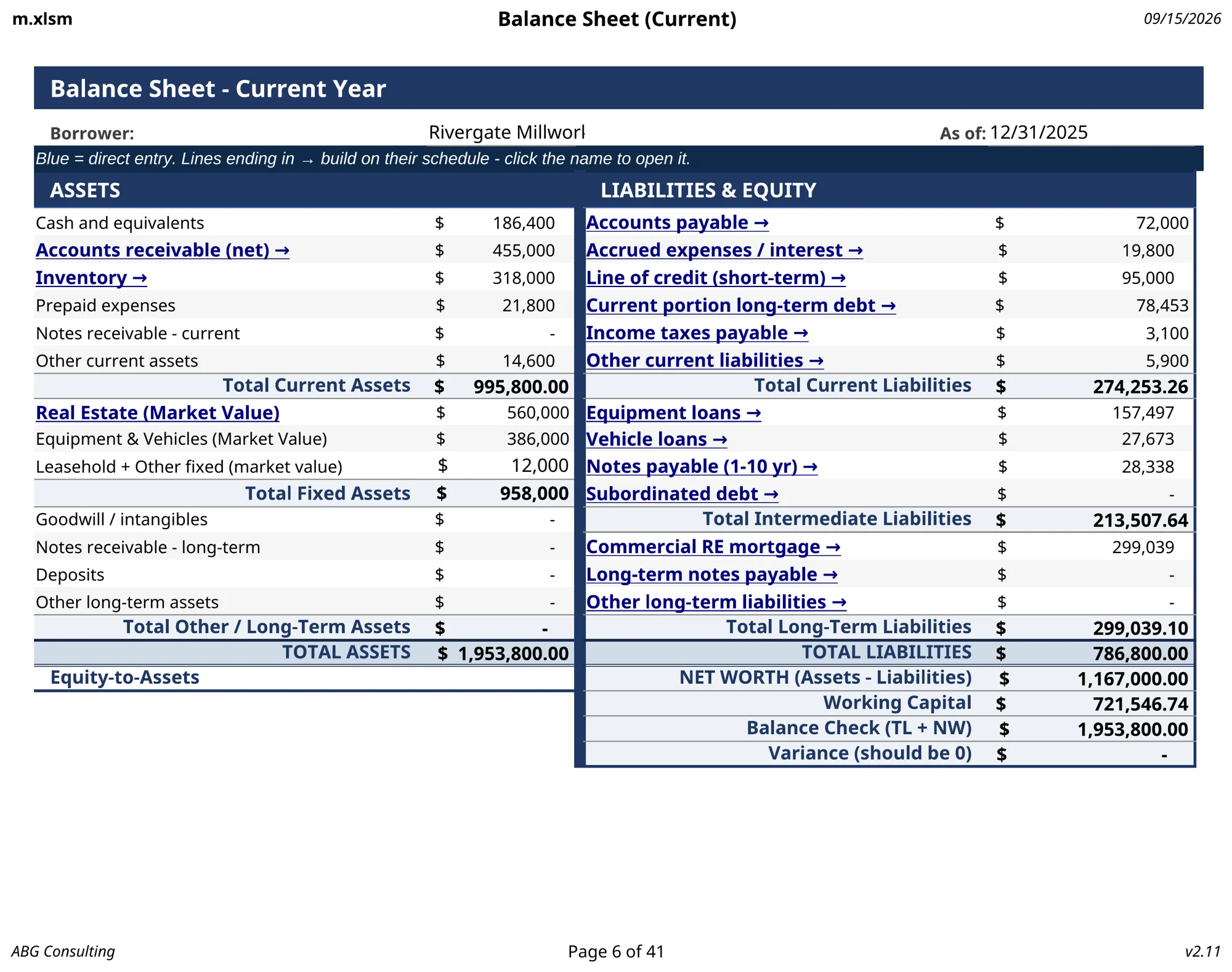 Ironwood financial spreading screen