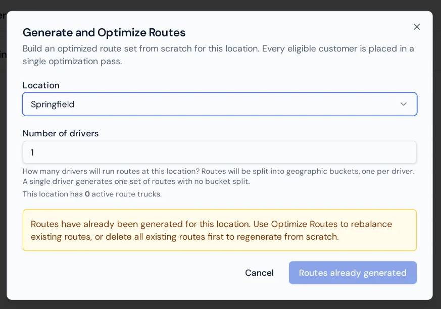 Purio route optimization screen